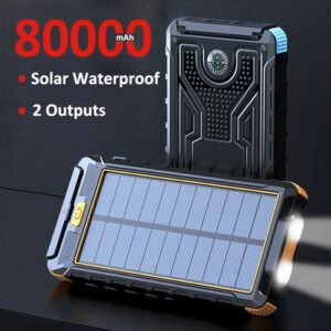 External Battery 80000mah Fast Charge | Power Bank Flashlight Solar -