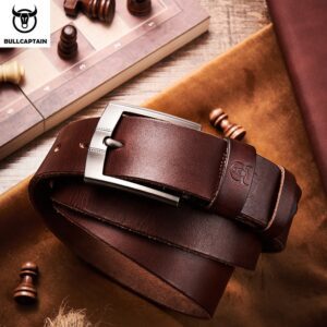Bullcaptain Luxury Belts Men Leather Belts Genuine Men's Real Leather Ratchet Dress Belt with Automatic Buckle