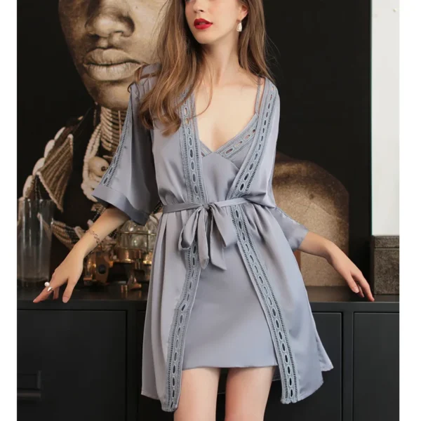 Experience unparalleled comfort and elegance with Shopzoolla's newest arrival: the Women's Leisure Wear Satin Lingerie Set. This two-piece night dress gown elevates your self-care routine to pure luxury. - Image 2