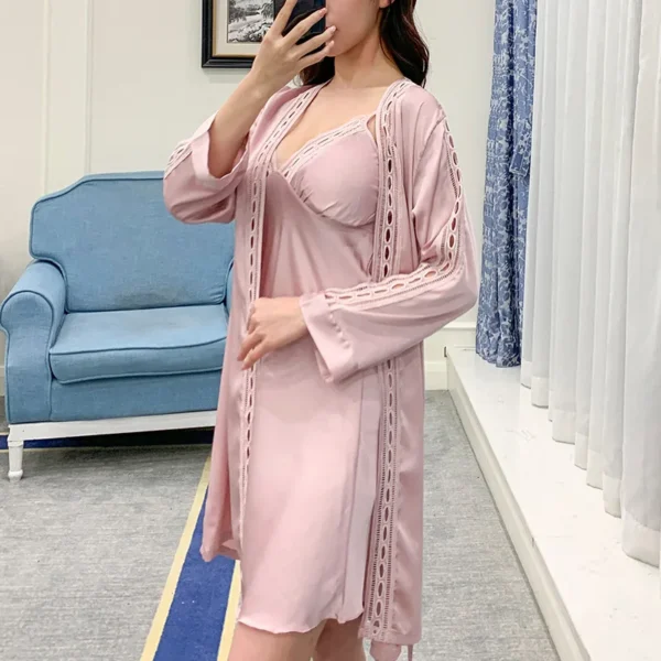 Experience unparalleled comfort and elegance with Shopzoolla's newest arrival: the Women's Leisure Wear Satin Lingerie Set. This two-piece night dress gown elevates your self-care routine to pure luxury. - Image 3