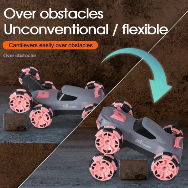 RC Stunt Car Toy:  Experience high-speed thrills with the 5-Channel 2.4G Swing Arm Roll RC Stunt Car! Designed for ultimate performance, this 6-wheel remote-controlled vehicle delivers impressive stunts, 360° rotations, and smooth maneuverability. Perfect for kids and RC enthusiasts, enjoy non-stop excitement with its durable build and high-speed capabilities. - Image 3