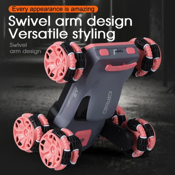 RC Stunt Car Toy:  Experience high-speed thrills with the 5-Channel 2.4G Swing Arm Roll RC Stunt Car! Designed for ultimate performance, this 6-wheel remote-controlled vehicle delivers impressive stunts, 360° rotations, and smooth maneuverability. Perfect for kids and RC enthusiasts, enjoy non-stop excitement with its durable build and high-speed capabilities. - Image 2