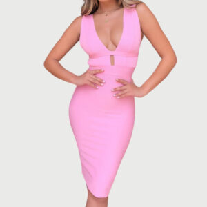 The Sculpted Siren: Deep V Bandage Cocktail Dress