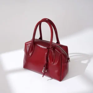 AMIIZE- Classic Genuine Cowhide Leather Bowling Bag – Timeless Elegance & Versatile Style