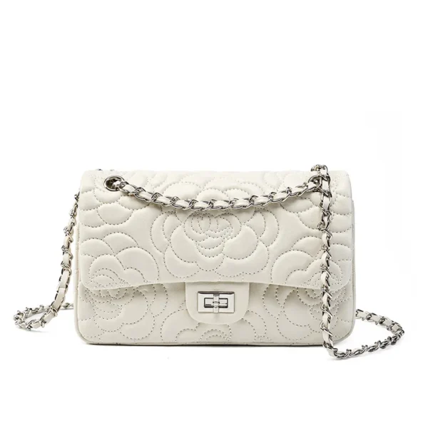 Chic Leather Crossbody Bag with Rose Stitching - Image 6