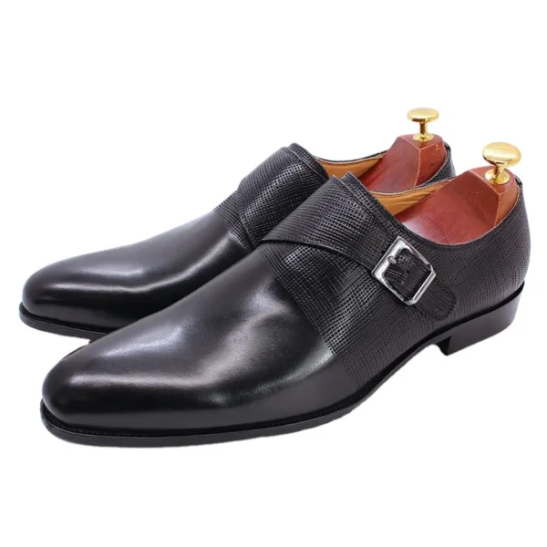 Quality Formal Shoes Simple Design Plain Toe Monk Strap Businessmen Dress Shoes - Image 6