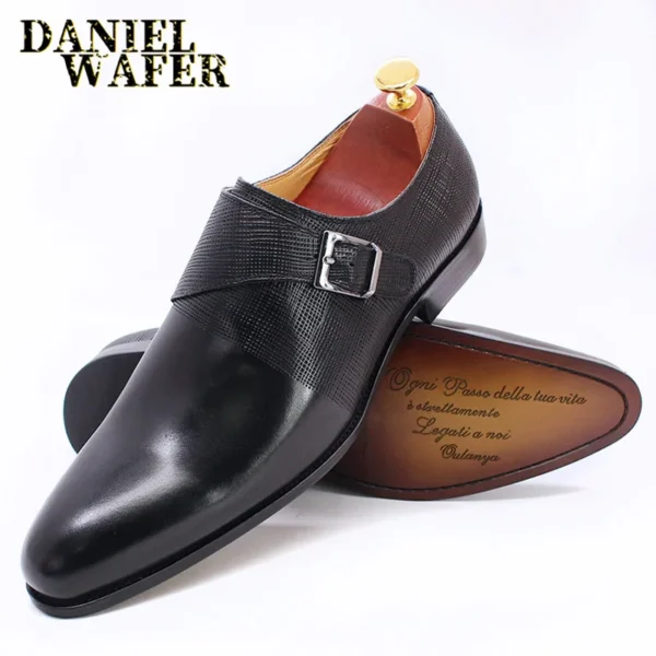 Quality Formal Shoes Simple Design Plain Toe Monk Strap Businessmen Dress Shoes - Image 5