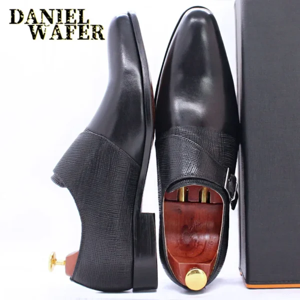 Quality Formal Shoes Simple Design Plain Toe Monk Strap Businessmen Dress Shoes - Image 4