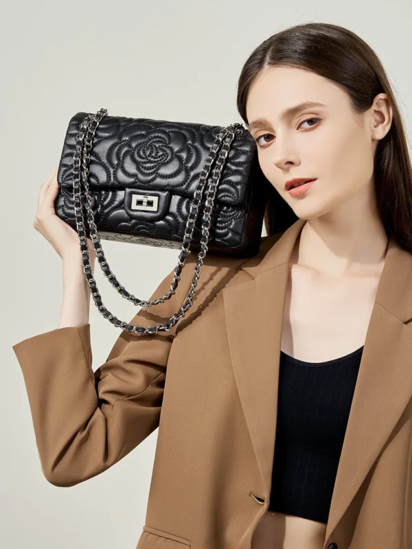 Chic Leather Crossbody Bag with Rose Stitching - Image 5