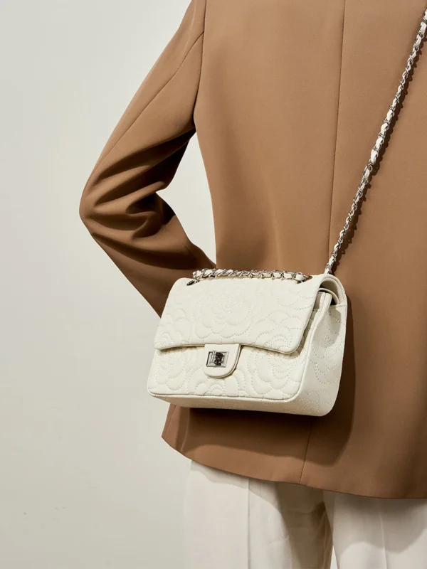 Chic Leather Crossbody Bag with Rose Stitching - Image 4