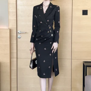 Elegant Winter Embroidered Dress for the Professional Woman