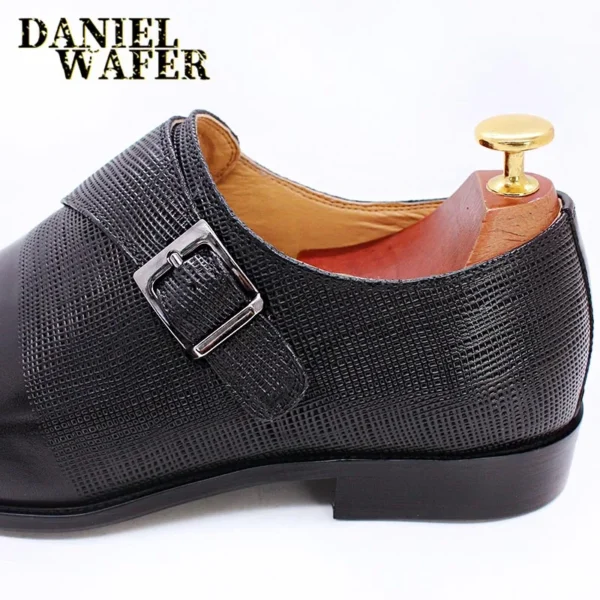 Quality Formal Shoes Simple Design Plain Toe Monk Strap Businessmen Dress Shoes - Image 3