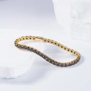 Discover the elegance of the AMIIZE Sterling Silver Luxury Engagement Bracelet, adorned with exquisite round-shaped black moissanite stones.