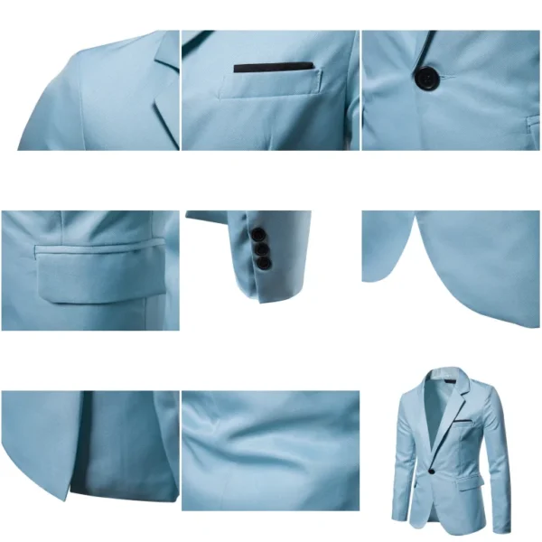 British Style Men's One-Button Suit Jacket with Double Slits - Image 4