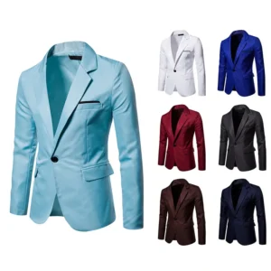 British Style Men's One-Button Suit Jacket with Double Slits
