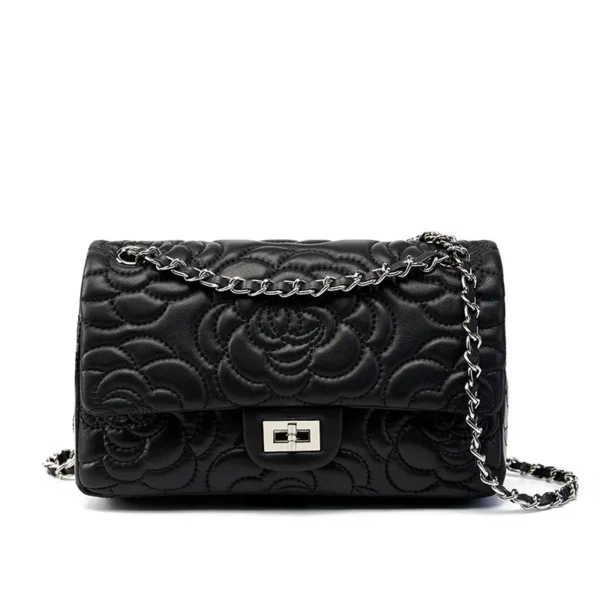 Chic Leather Crossbody Bag with Rose Stitching