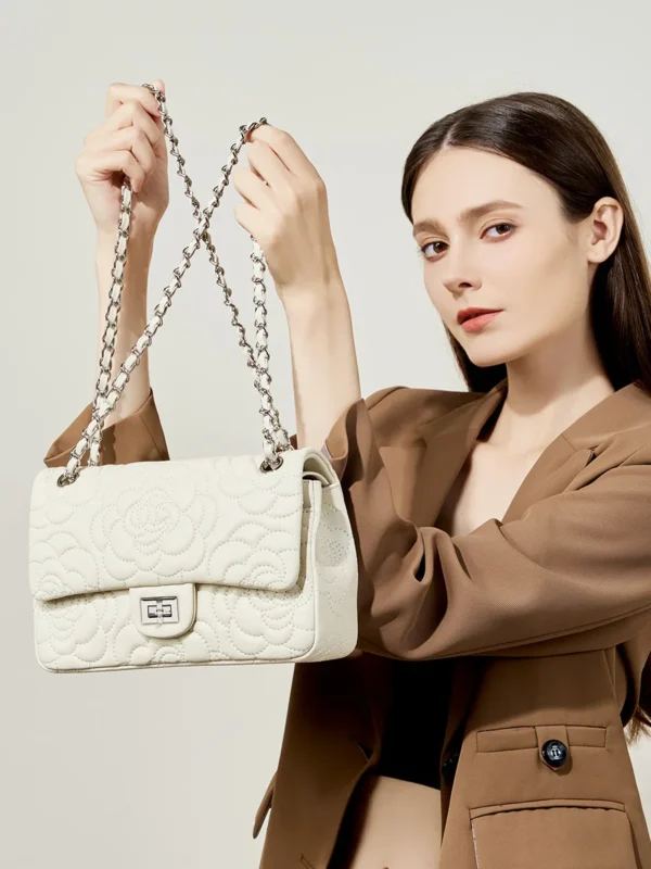 Chic Leather Crossbody Bag with Rose Stitching - Image 3