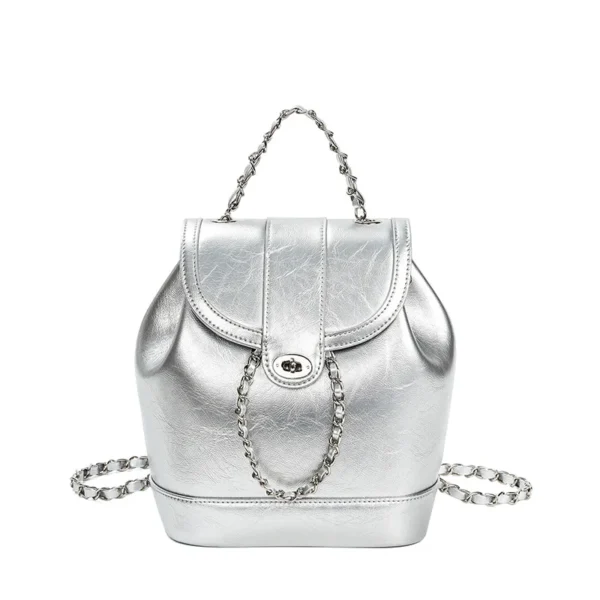 Luxurious Silver Black Genuine Leather Mini Backpack - Image 6
