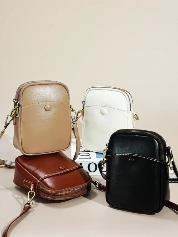 Elegant Cowhide Leather Crossbody Cellphone Pouch - Image 2