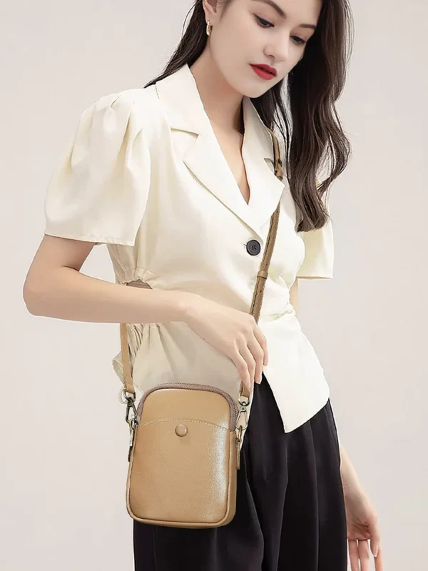 Elegant Cowhide Leather Crossbody Cellphone Pouch - Image 3