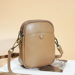 Elegant Cowhide Leather Crossbody Cellphone Pouch