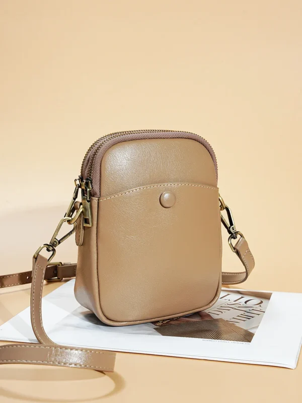 Elegant Cowhide Leather Crossbody Cellphone Pouch