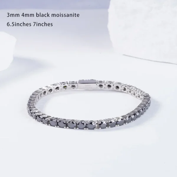 Discover the elegance of the AMIIZE Sterling Silver Luxury Engagement Bracelet, adorned with exquisite round-shaped black moissanite stones. - Image 3