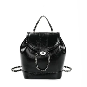 Luxurious Silver Black Genuine Leather Mini Backpack