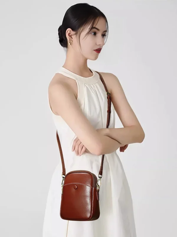 Elegant Cowhide Leather Crossbody Cellphone Pouch - Image 5