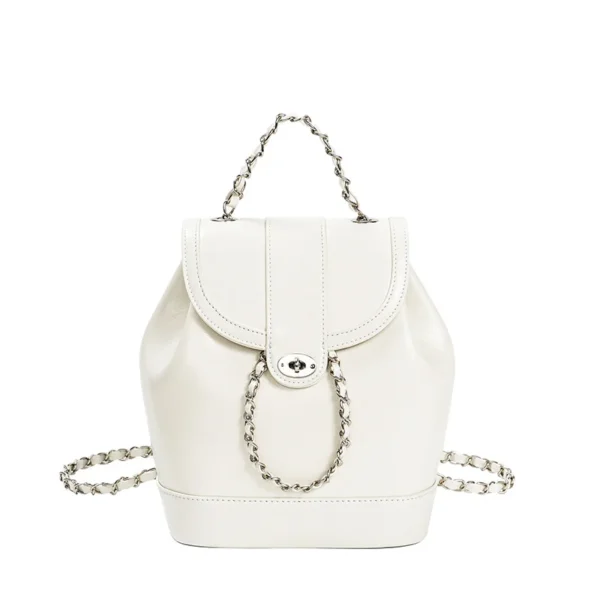 Luxurious Silver Black Genuine Leather Mini Backpack - Image 2
