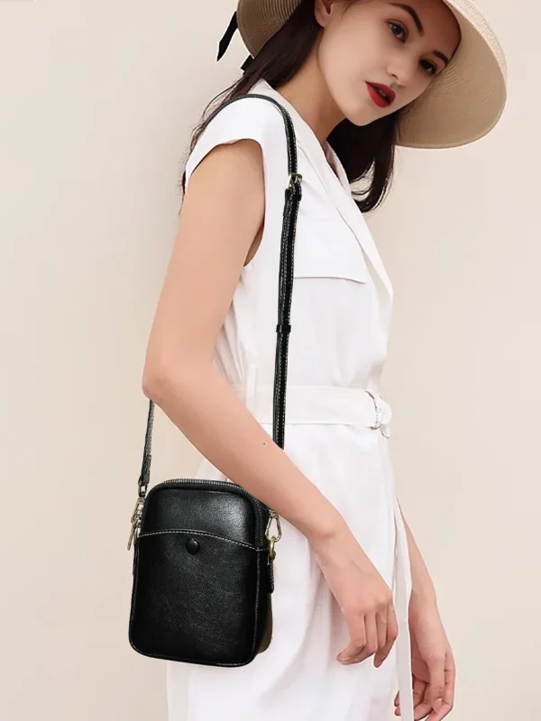 Elegant Cowhide Leather Crossbody Cellphone Pouch - Image 4