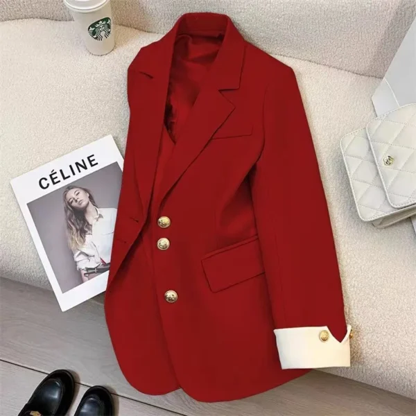 Elegant Office Lady Suit: Spring Autumn Long Sleeve Lapel Button Blazer - Image 5
