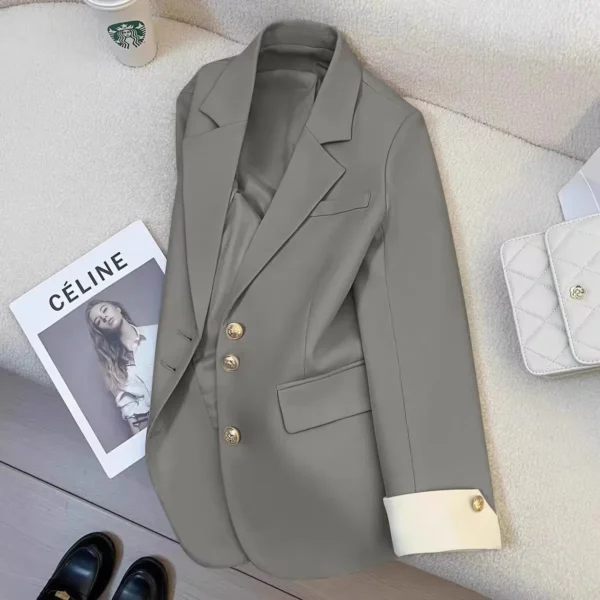 Elegant Office Lady Suit: Spring Autumn Long Sleeve Lapel Button Blazer - Image 4