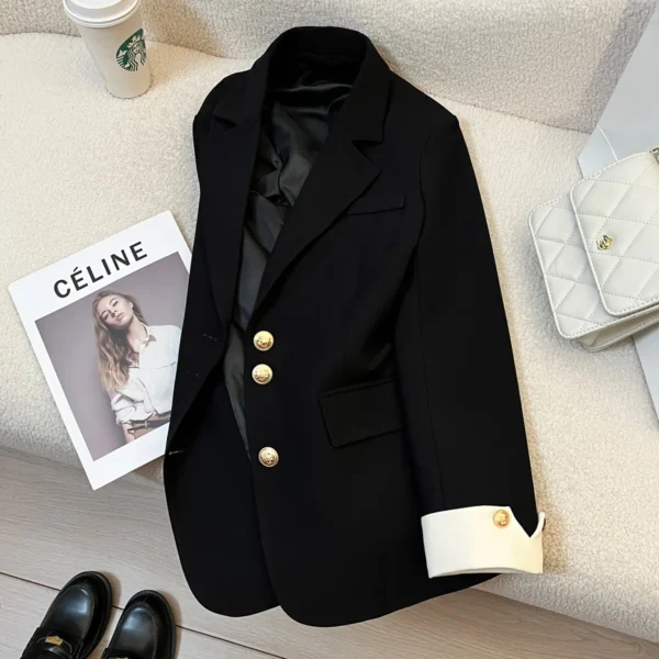 Elegant Office Lady Suit: Spring Autumn Long Sleeve Lapel Button Blazer - Image 3