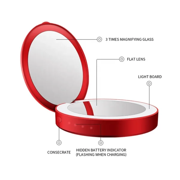 New Arrival Magic Portable Compact Rechargeable LED Mirror with Power Bank and Round Lip Gloss Vanity Makeup Feature - Image 3