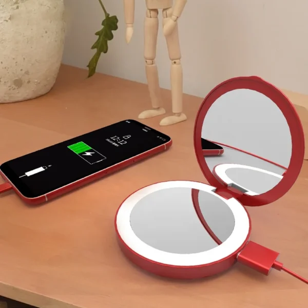 New Arrival Magic Portable Compact Rechargeable LED Mirror with Power Bank and Round Lip Gloss Vanity Makeup Feature - Image 6