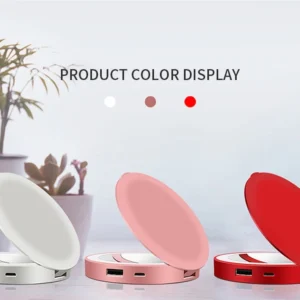 New Arrival Magic Portable Compact Rechargeable LED Mirror with Power Bank and Round Lip Gloss Vanity Makeup Feature