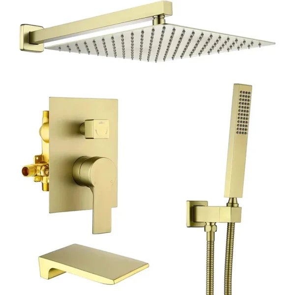 CUPC Wall Mounted Waterfall Rain Hidden Black Brass Bath Shower Faucet Mixer Set with Bathroom Hidden Tap - Image 6