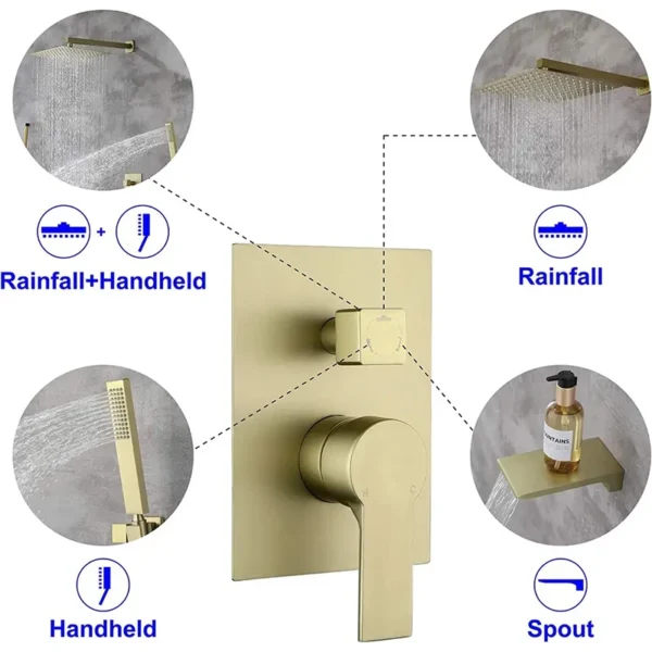 CUPC Wall Mounted Waterfall Rain Hidden Black Brass Bath Shower Faucet Mixer Set with Bathroom Hidden Tap - Image 4